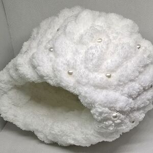Baby White Knit Beanie with Pearls